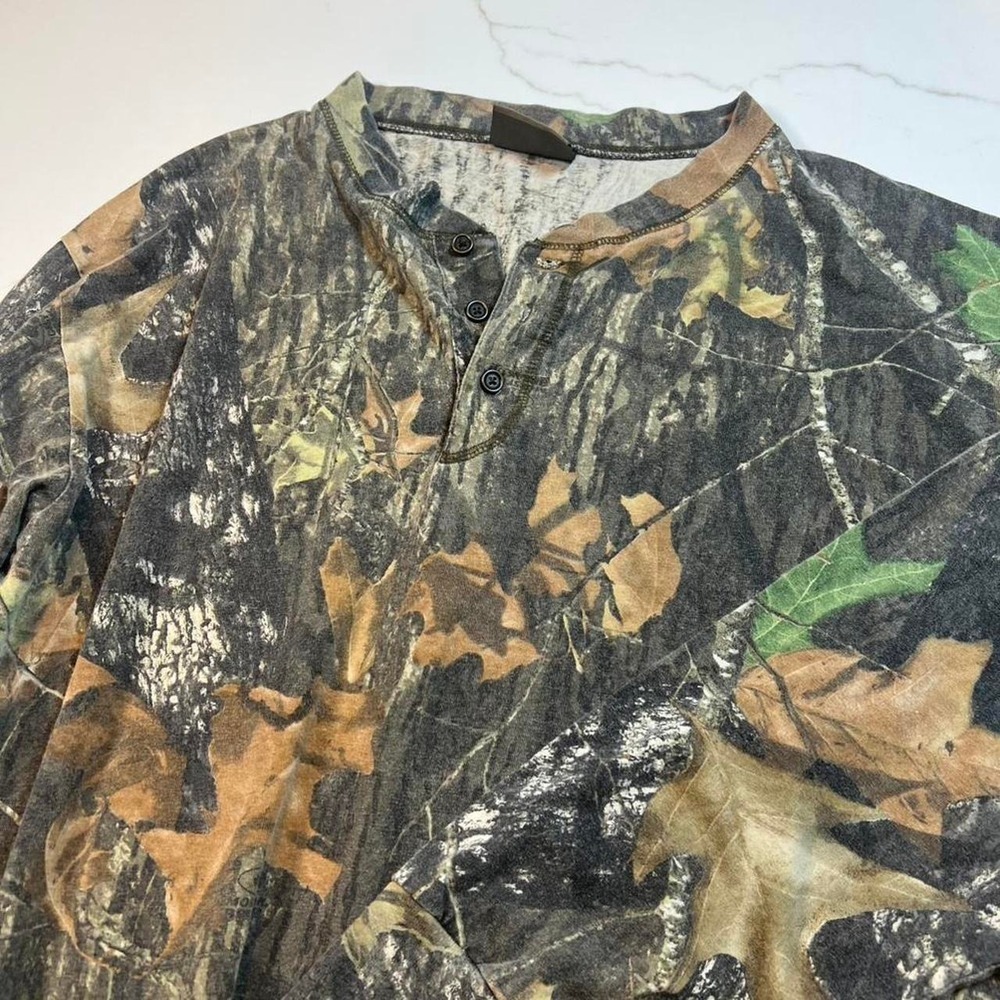 Jerzees Outdoors Henley Shirt Mens XL Mossy Oak Camo Long Sleeve